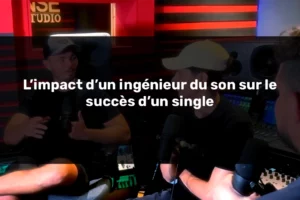 Illustration technique représentant un trio en studio pour montrer l’impact d’un ingénieur du son sur le succès d’un single