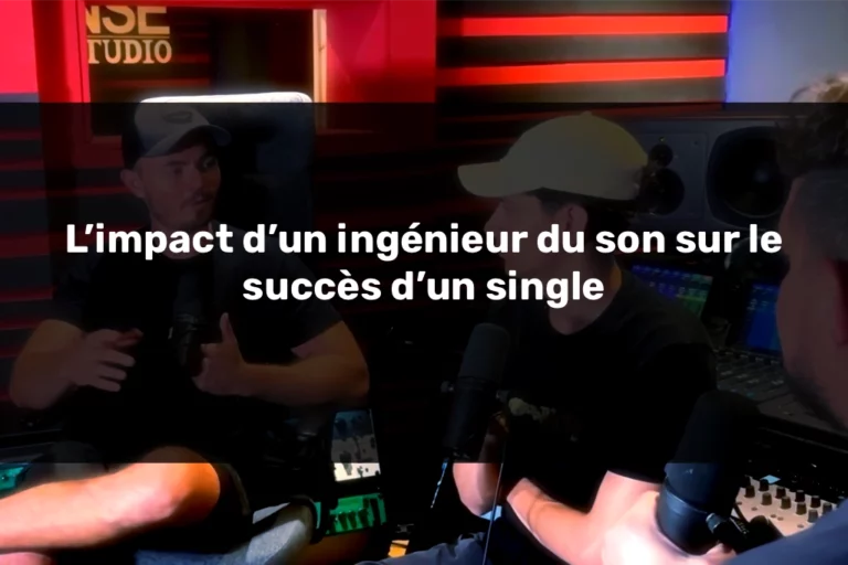 Illustration technique représentant un trio en studio pour montrer l’impact d’un ingénieur du son sur le succès d’un single
