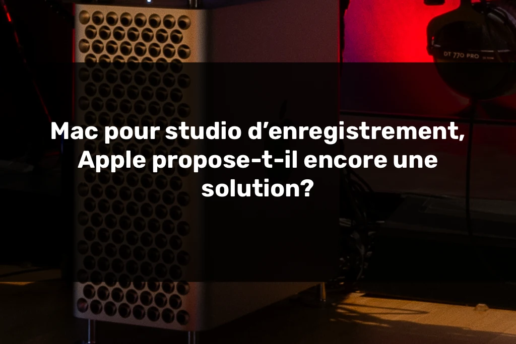 Ingénieur du son devant sa régie audio, confronté à un choix difficile entre plusieurs directions technologiques, illustrant le manque de solution Apple pour choisir un Mac pour studio d’enregistrement.