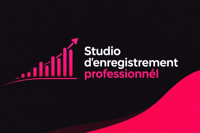 Graphique minimaliste illustrant la progression d’un studio d’enregistrement professionnel, symbolisant l’évolution du mixage et du mastering.