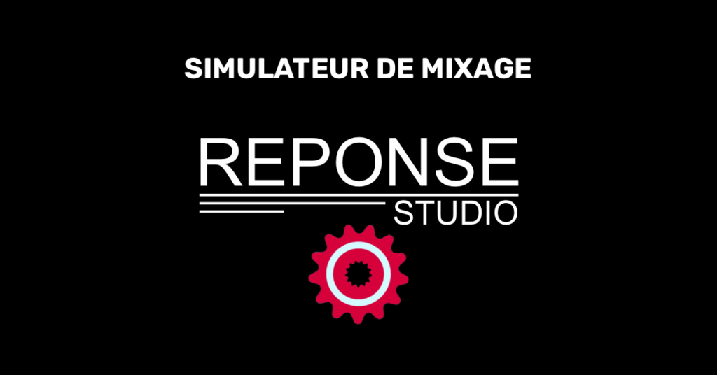 Logo Reponse Studio associé à une roue crantée illustrant l’analyse technique du simulateur de mixage audio du studio d'enregistrement.