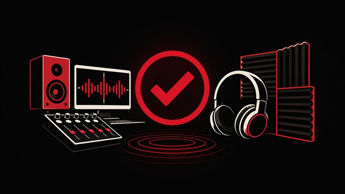 illustration d'un setup audio avec monitoring, casque et traitement acoustique validant un environnement pour produire de la musique dans de bonnes conditions