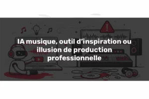 IA musique et production audio, illustration du contraste entre création par intelligence artificielle et travail en studio d’enregistrement professionnel avec mixage et mastering