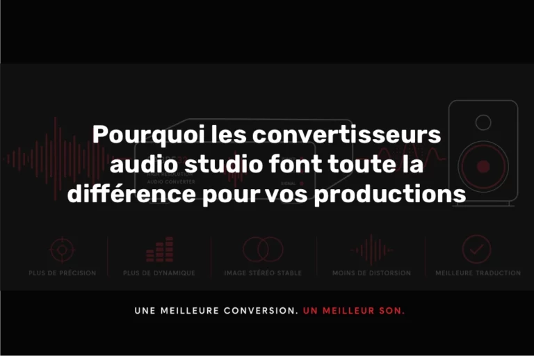 convertisseur audio studio Sabre32 illustration minimaliste montrant amélioration de la précision, dynamique et qualité sonore professionnelle