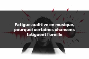 Fatigue auditive en musique avec casque, onde sonore agressive et tension d’écoute