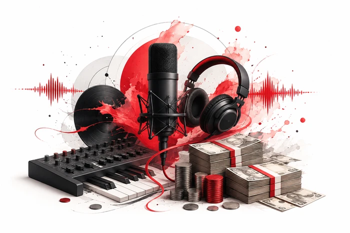 Le coût d'un morceau de musique illustré par la création, le studio et l’investissement sonore.