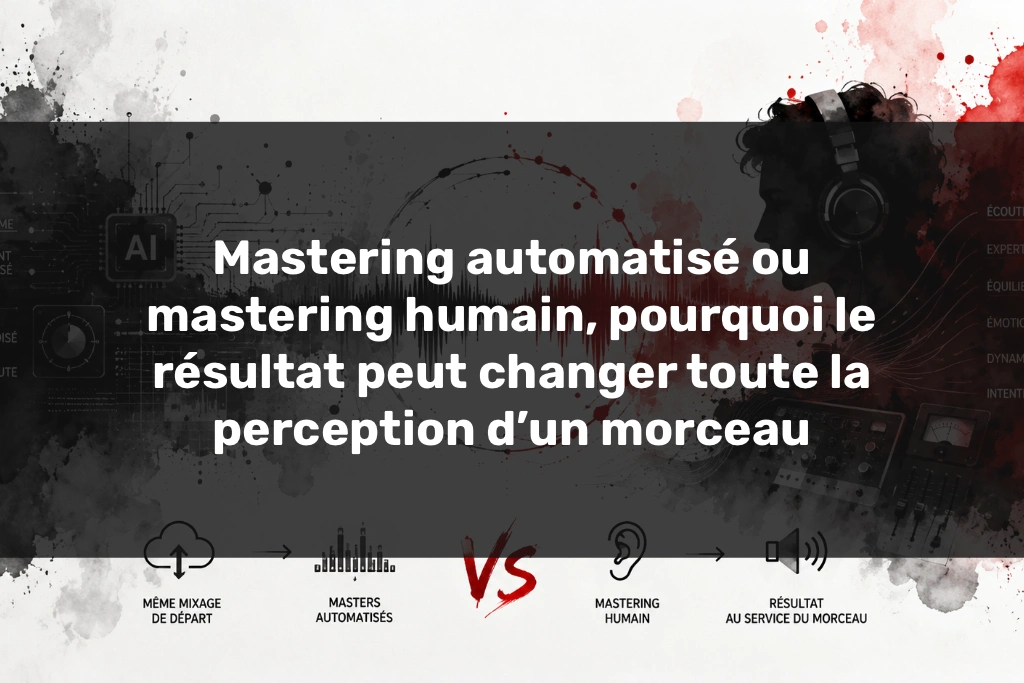 Comparatif mastering automatisé Comparatif mastering automatisé et mastering humain, entre traitement IA et écoute musicale critique.
