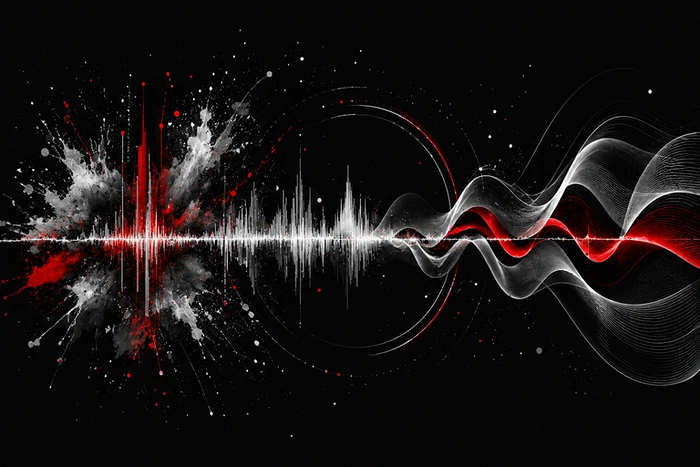 Qualité de la musique illustrée par une onde sonore dynamique sur fond noir.