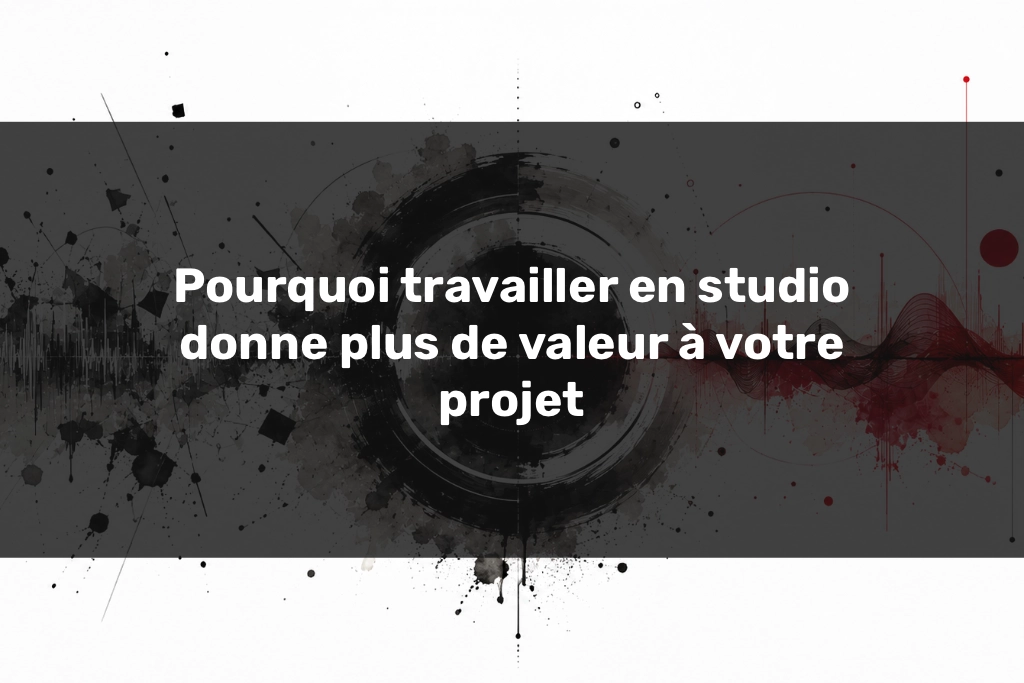 Travailler en studio Travailler en studio illustré par un cadre sonore abstrait qui transforme une idée brute en projet audio maîtrisé