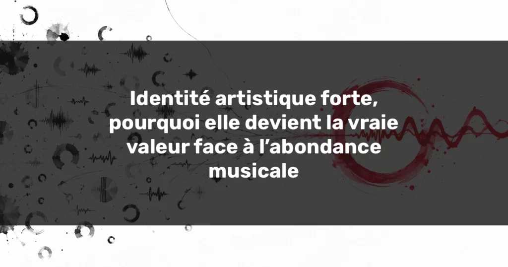 Identité artistique Identité artistique représentée par des formes sonores convergeant vers une onde rouge.