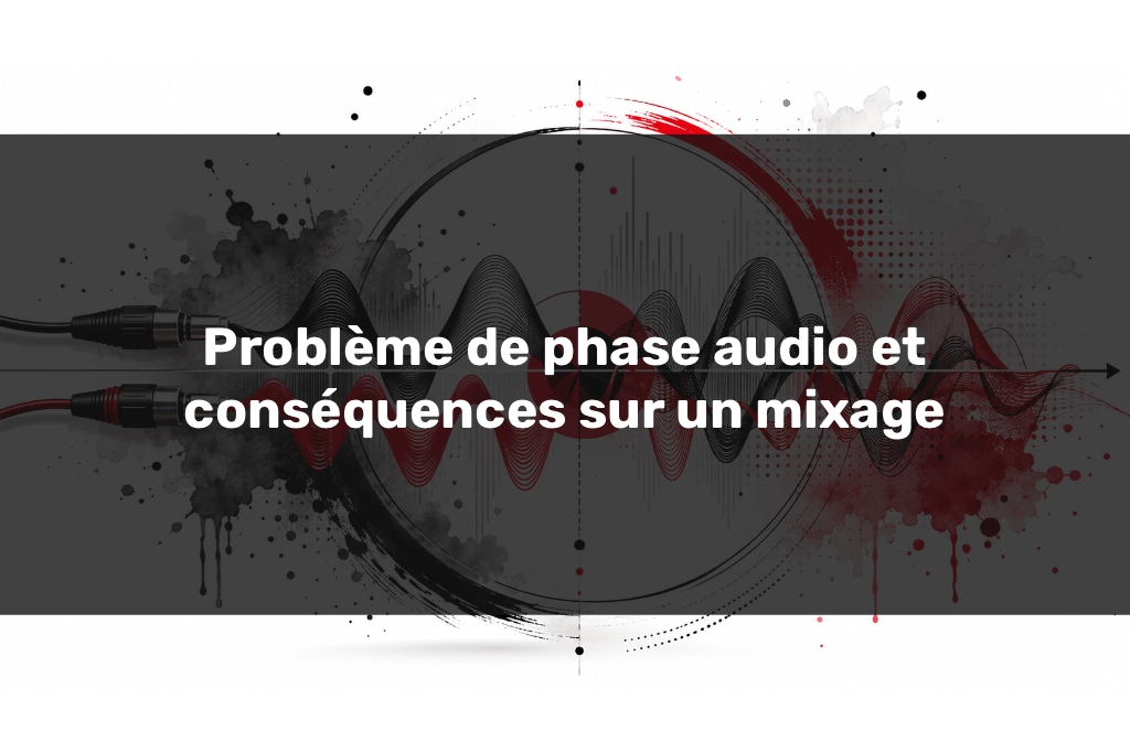 Problème de phase audio Problème de phase audio illustré par des ondes décalées rouges et noires sur fond blanc.
