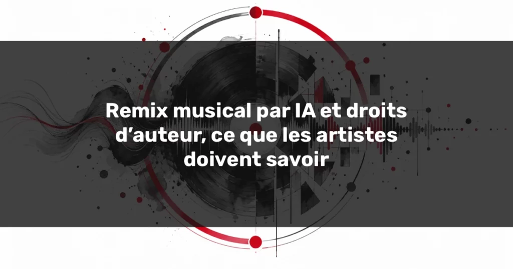 Remix musical par IA Remix musical par IA illustré par un disque vinyle, des ondes sonores et un cercle rouge protecteur.